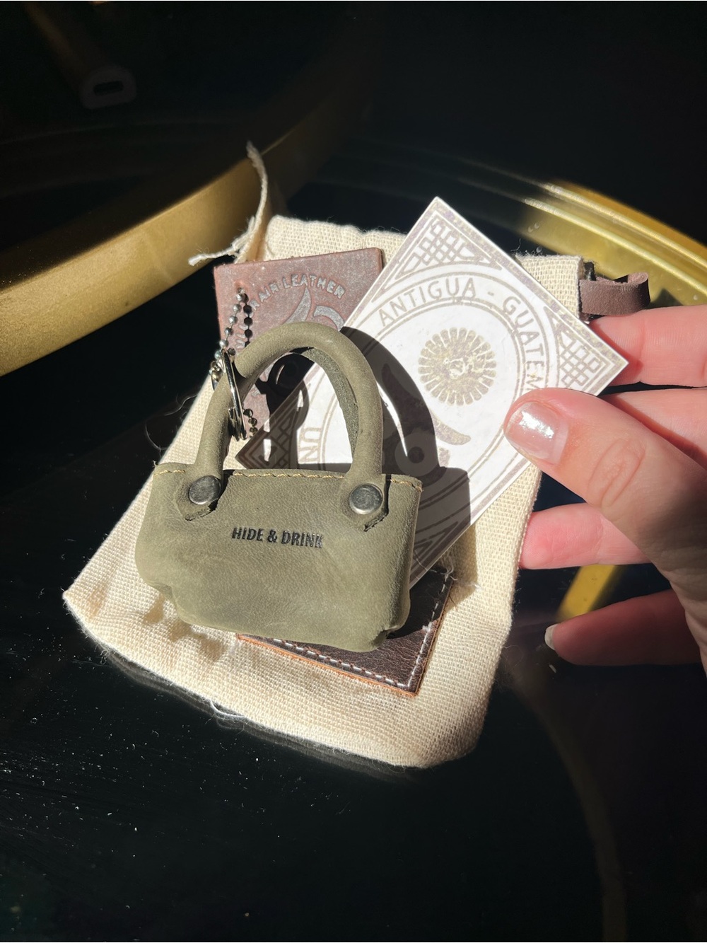 Mini Bag Keychain in Sage Green Leather